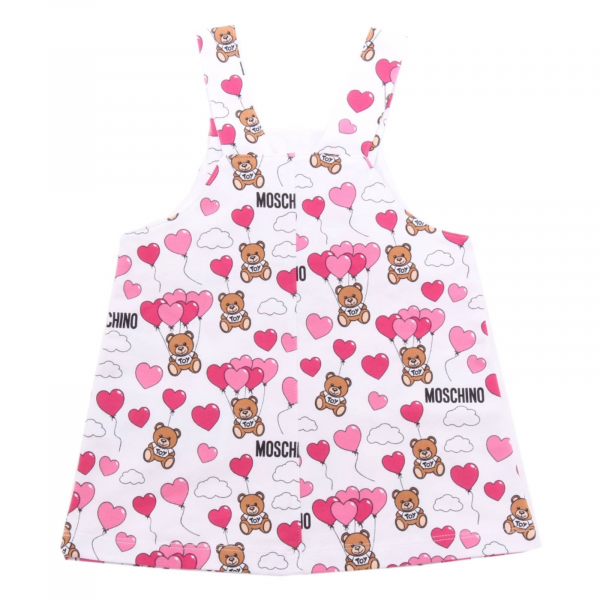 0006AH salopette bimba GIRL MOSCHINO white/pink cotton dungaree skirt