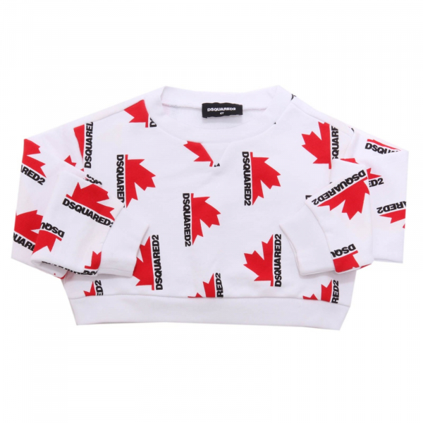 0021AH felpa bimba GIRL DSQUARED2 white/red printed cotton sweatshirt