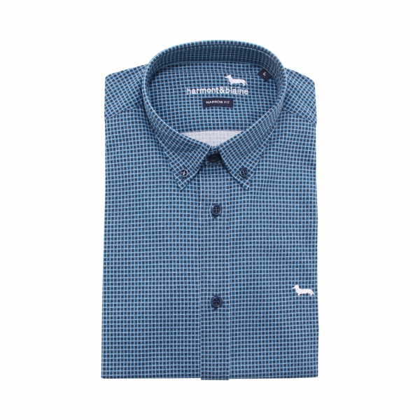 0023AQ camicia uomo HARMONT & BLAINE NARROW FIT man shirt blue