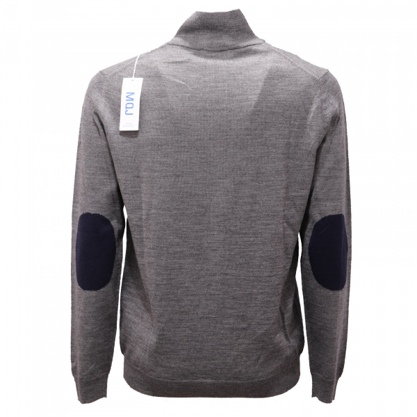 0036AG maglione uomo MQJ grey melange/blue wool blend half zip sweater man