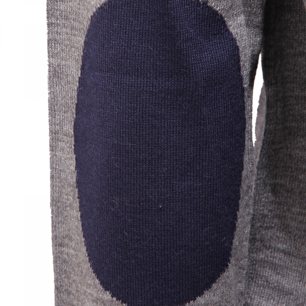 0036AG maglione uomo MQJ grey melange/blue wool blend half zip sweater man