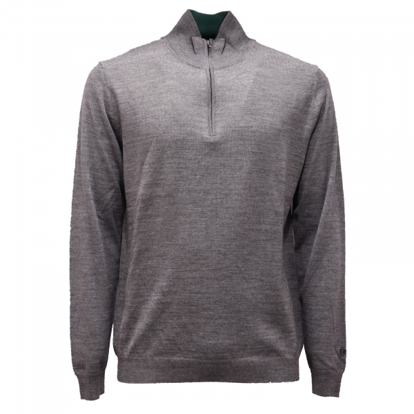 0036AG maglione uomo MQJ grey melange/blue wool blend half zip sweater man