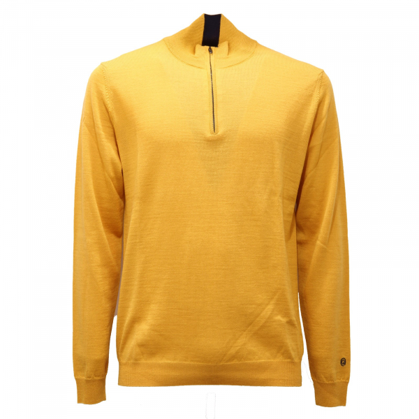 0048AG maglione uomo MQJ yellow/grey wool blend half zip sweater man