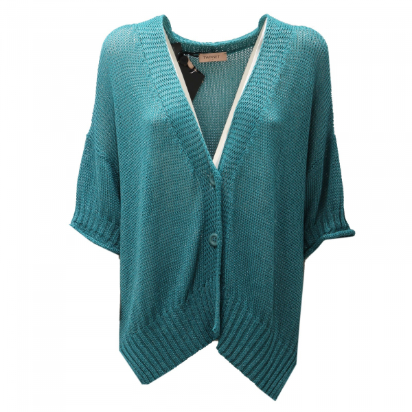 0089AE maxi cardigan donna TWIN-SET blue petroleum sweater women
