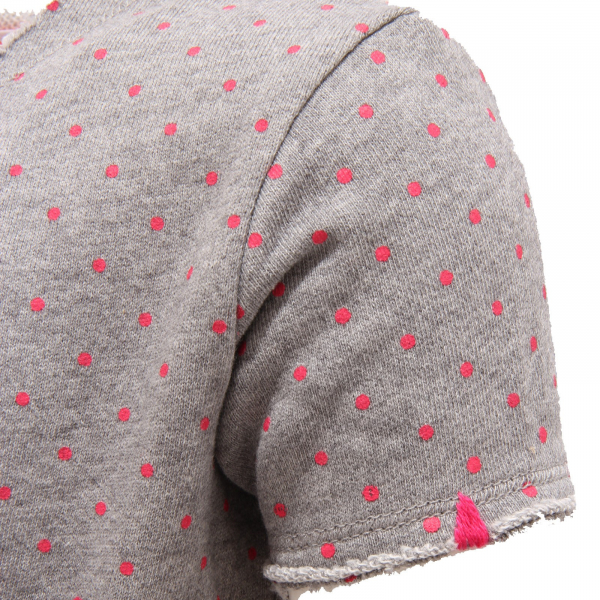 0348S vestito bimba SUN 68 felpa cotone grigio pois fuxia abito dress kid