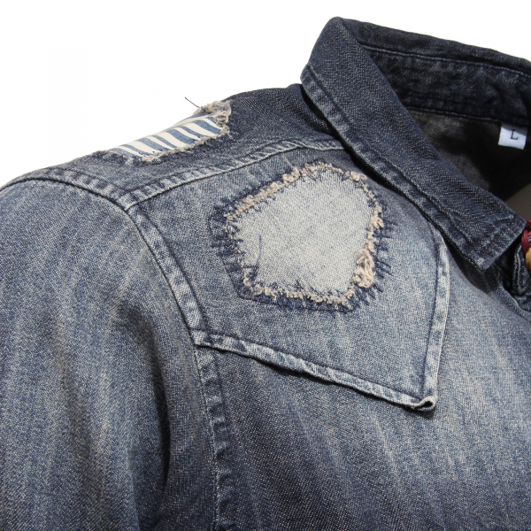 0816Z camicia uomo 9.2 DENIM & CO. blue denim delave' vintage effect shirt man