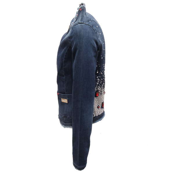 0932T  giacca jeans girl MET bimba borchie pietre blu denim jacket