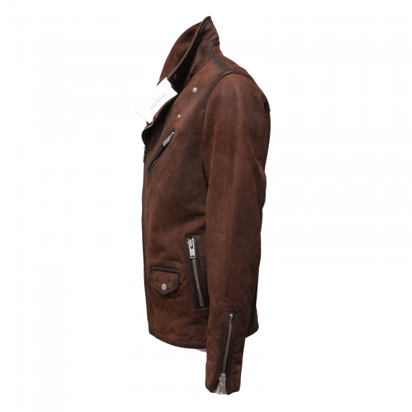 0972AC giubbotto biker uomo SELECTED HOMME vintage leather brown jacket men
