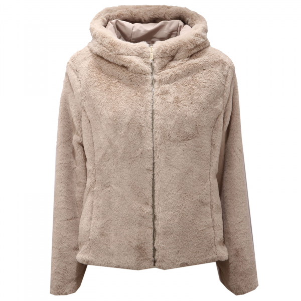 0984AF giubbotto donna CIESSE PIUMINI beige reversible eco-fur jacket woman
