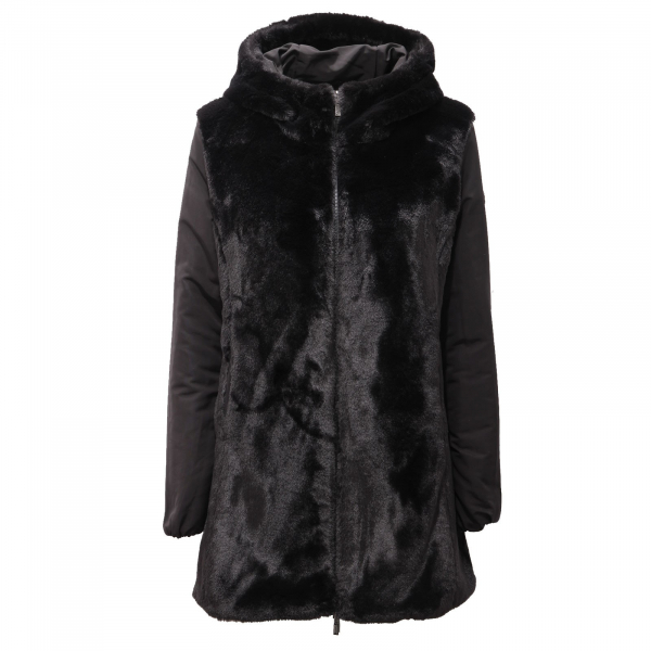 1028AF giubbotto donna CIESSE PIUMINI black reversible eco-fur coat jacket woman