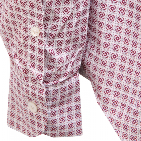 1085AG camicia uomo MAZZARELLI SLIM white/burgundy print cotton shirt man