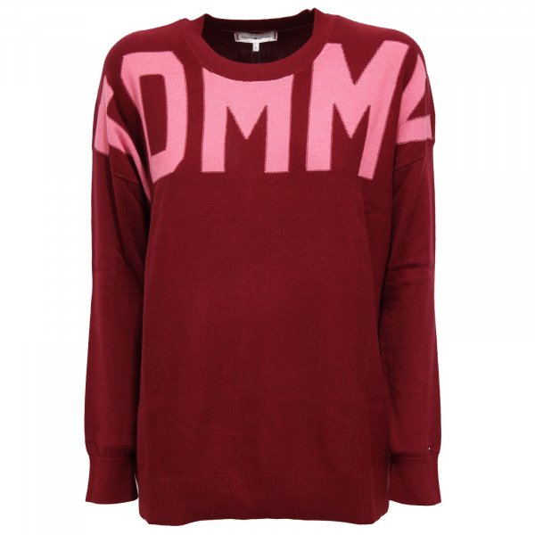 1108K maglione oversize donna TOMMY HILFIGER bordeaux/pink cotton sweater woman