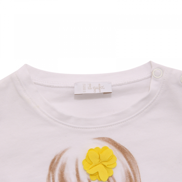 1130AQ completo bimba IL GUFO girl kids set white/blue delavè