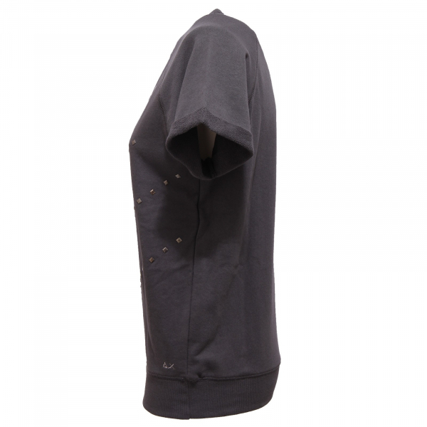 1544R felpa donna SUN68 felpe grigio scuro manica corta sweatshirt women