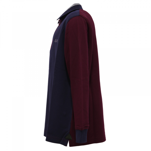 2185Y polo bimbo boy SUN 68 blue/bordeaux cotton polo t-shirt long sleeve