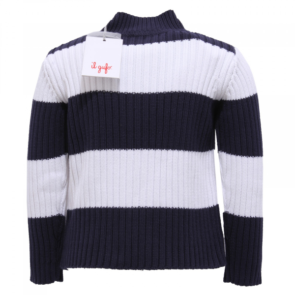 2275Y maglione bimbo boy cardigan IL GUFO blue/white sweather cotton