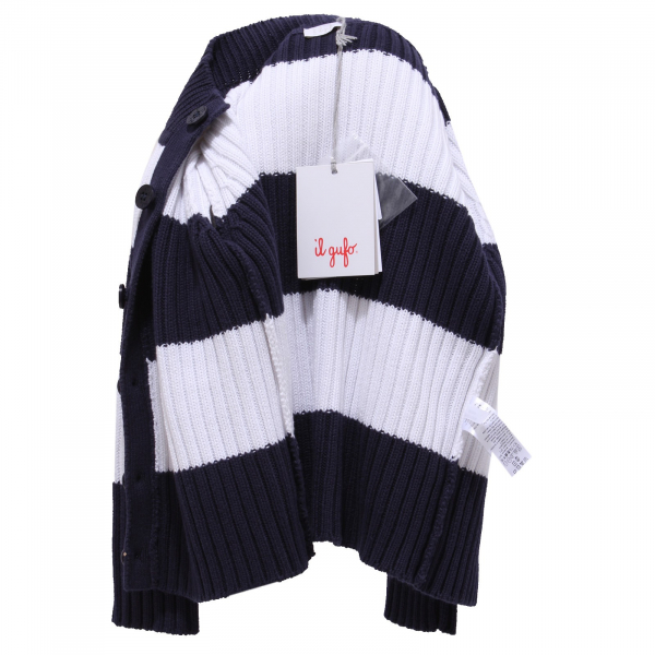 2275Y maglione bimbo boy cardigan IL GUFO blue/white sweather cotton