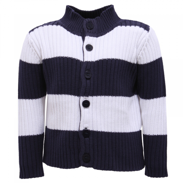 2275Y maglione bimbo boy cardigan IL GUFO blue/white sweather cotton