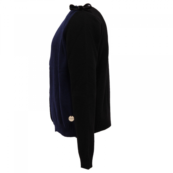 2328Z maglione bimba girl LANVIN cardigan mix wool/cashmere blue/black sweater