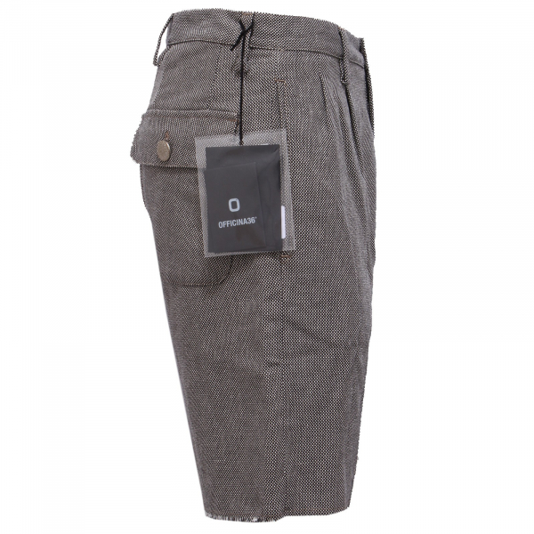 2597Y bermuda uomo OFFICINA36 black/whitw mix linen/cotton short pant
