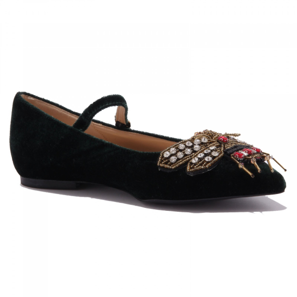 3374AB ballerina donna velvet VICOLO velluto patch strass dark green shoe woman