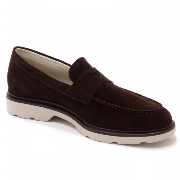 3378AD mocassino uomo dark brown HOGAN H393 grey sole suede loafer shoes man