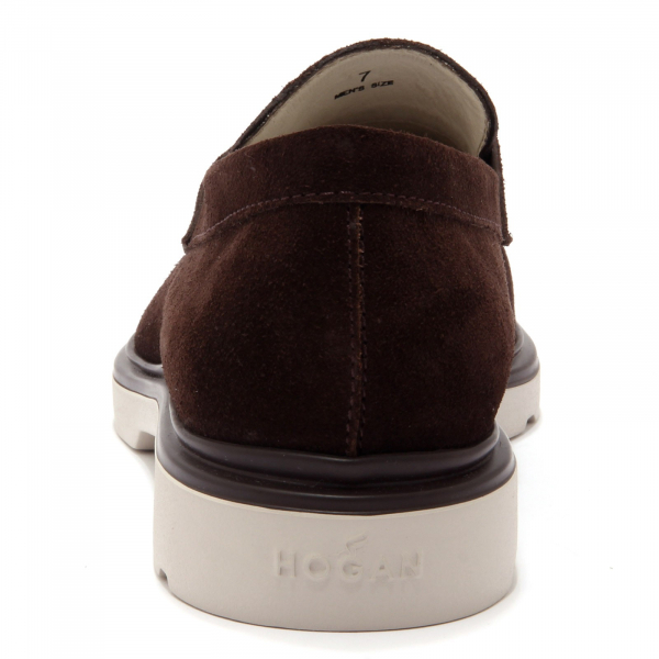 3378AD mocassino uomo dark brown HOGAN H393 grey sole suede loafer shoes man