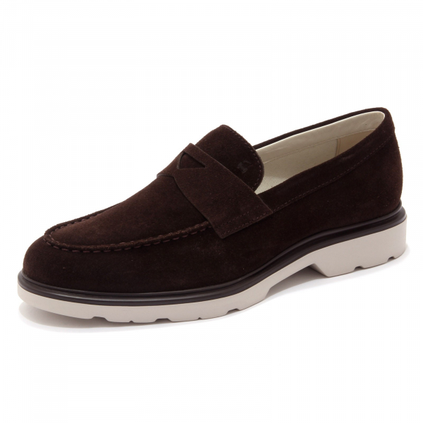 3378AD mocassino uomo dark brown HOGAN H393 grey sole suede loafer shoes man