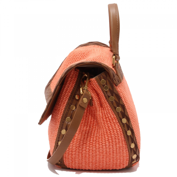borsa donna ZANELLATO POSTINA orange woven rattan/leather bag women
