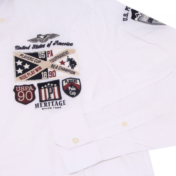 3817K camicia uomo U.S. POLO ASSN. HERITAGE white cotton shirt man
