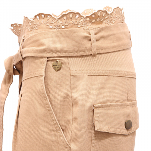 3845AG pantalone donna TWIN-SET dark beige cotton trousers woman