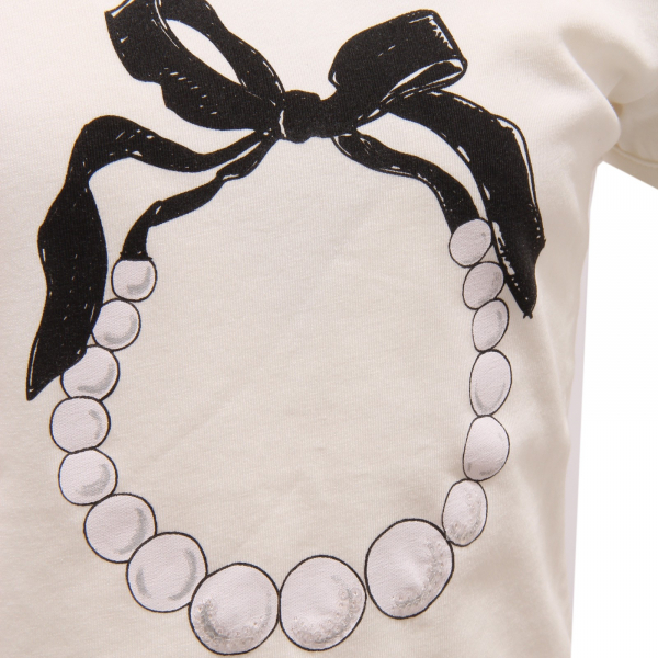 3877T maglia bimba LANVIN cotone avorio con decoro t-shirt kid