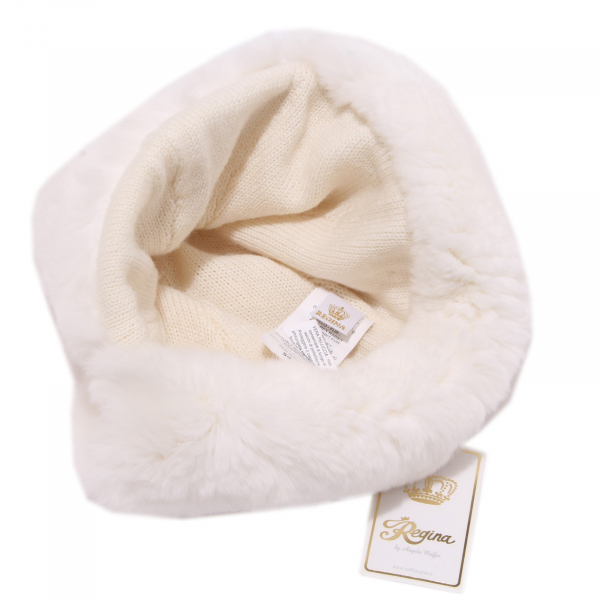 4437U cuffia bimba REGINA BY ANGELA MAFFEI lana fur wool white hat girl