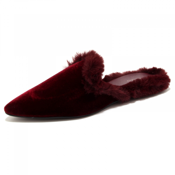 4446J ciabatta donna bordeaux velvet VICOLO velluto eco fur slipper shoe woman
