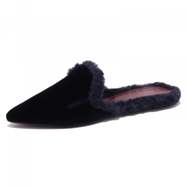 4455J ciabatta donna blue velvet VICOLO velluto eco fur slipper shoe woman