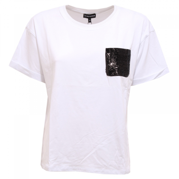 maglia donna OVERSIZE EMPORIO ARMANI white/black paillettes t-shirt woman