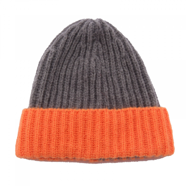 4492AG cuffia donna KONTATTO grey/orange wool blend beanie hat woman