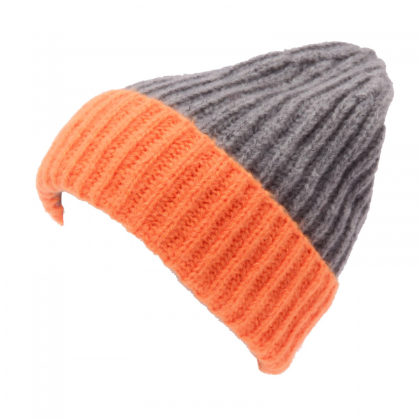 4492AG cuffia donna KONTATTO grey/orange wool blend beanie hat woman