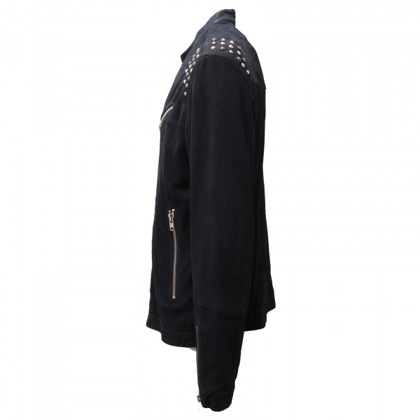 4701AD giubbotto pelle uomo BULLY blue/studs suede effect vintage jacket men
