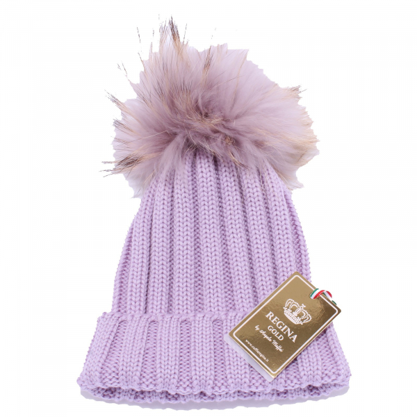 4840Y cuffia bimba girl REGINA BY ANGELA MAFFEI GOLD lilac wool hat