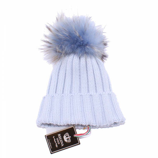 5007Y cuffia bimba REGINA GOLD wool light blue hat girl