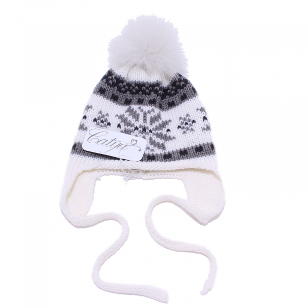 5035Y cuffia bimba girl CATYA wool white/grey berretto hat