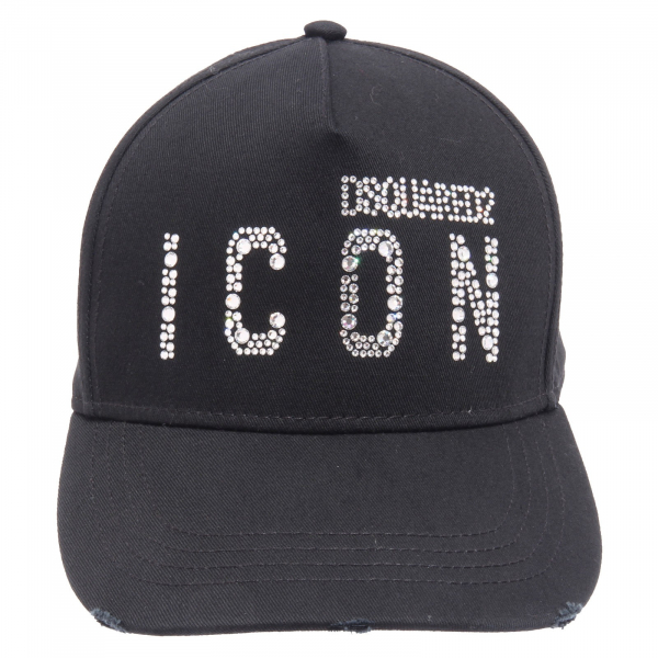5394AG cappello donna DSQUARED2 black silver strass baseball cap woman