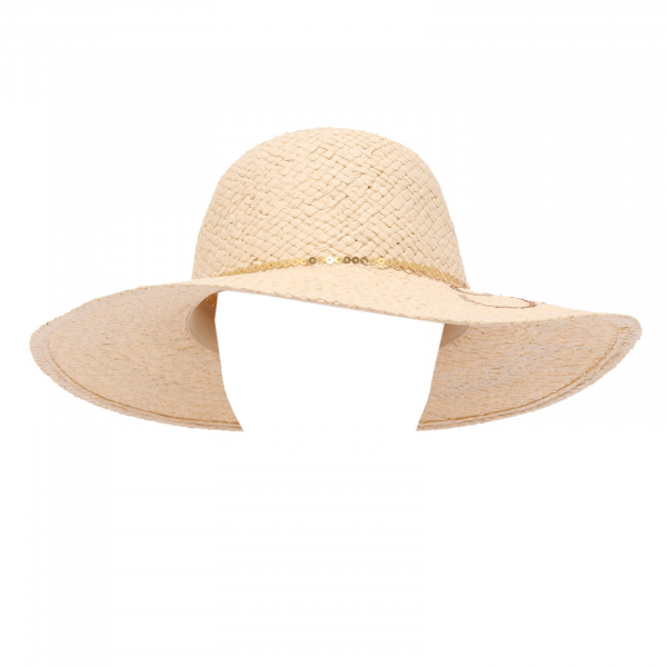 5555AG cappello paglia donna HAT YOU beige gold paillettes hat woman