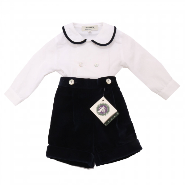 5602AE completo bimbo boy PAIO CRIPPA white/blue velvet 3 pieces suit kids