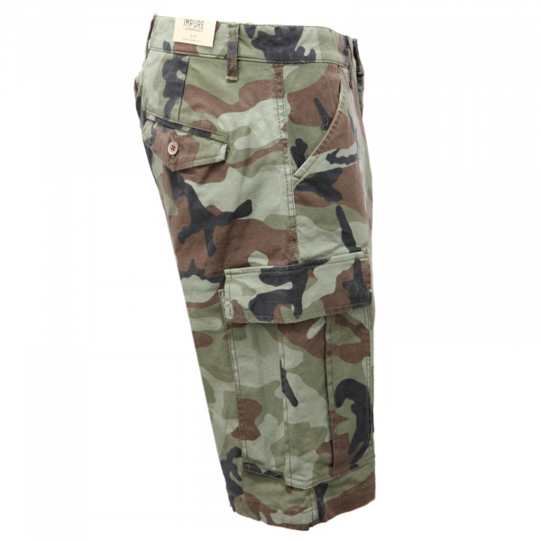 5642AH bermuda uomo IMPURE green camouflage cotton cargo shorts man