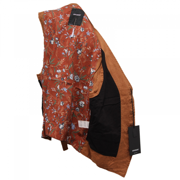 5892AA gilet uomo lino OFFICINA36 linen raw cut brown waistcoat man