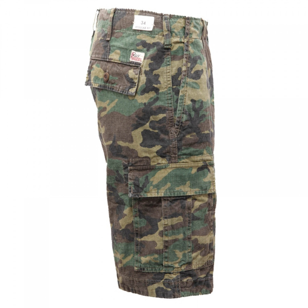 6038AH bermuda uomo ROY ROGERS green camouflage cotton cargo shorts man