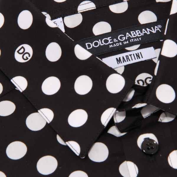 camicia uomo DOLCE&GABBANA MARTINI black white pois cotton shirt man