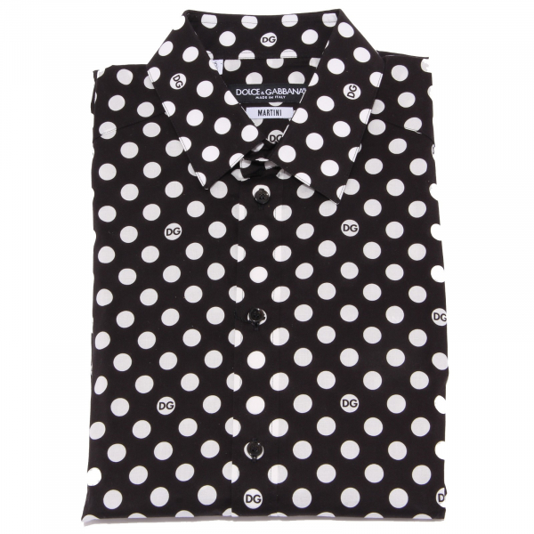 camicia uomo DOLCE&GABBANA MARTINI black white pois cotton shirt man